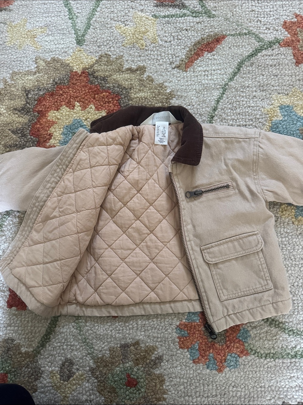 H&M Beige Jean Jacket with Brown Corduroy Collar